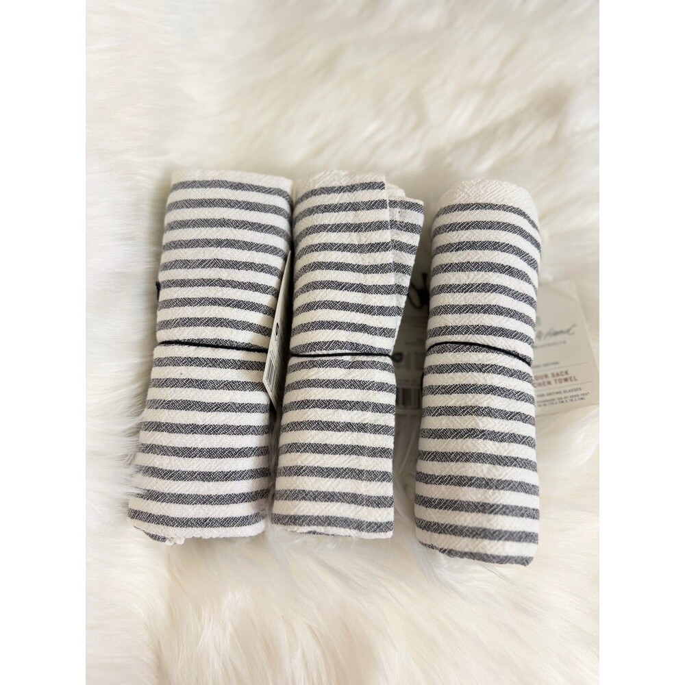 Hearth & Hand Magnolia Flour Sack Kitchen Towels Set of 3 Striped Cotton - Picture 2 of 2